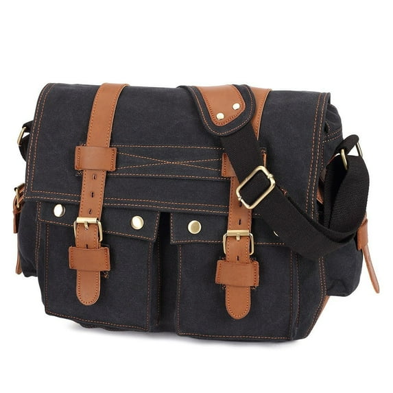 KAUKKO Canvas Vintage Messenger Bag Shoulder bag Leather Large Travel Crossbody bags for men women 14-inch Laptop