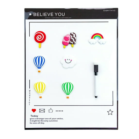 KAUKKO Fridge Magnetic Dry Erase Whiteboard with a whiteboard Marker and 7 Cute Mini Colorful Refrigerator Magnet 16x12