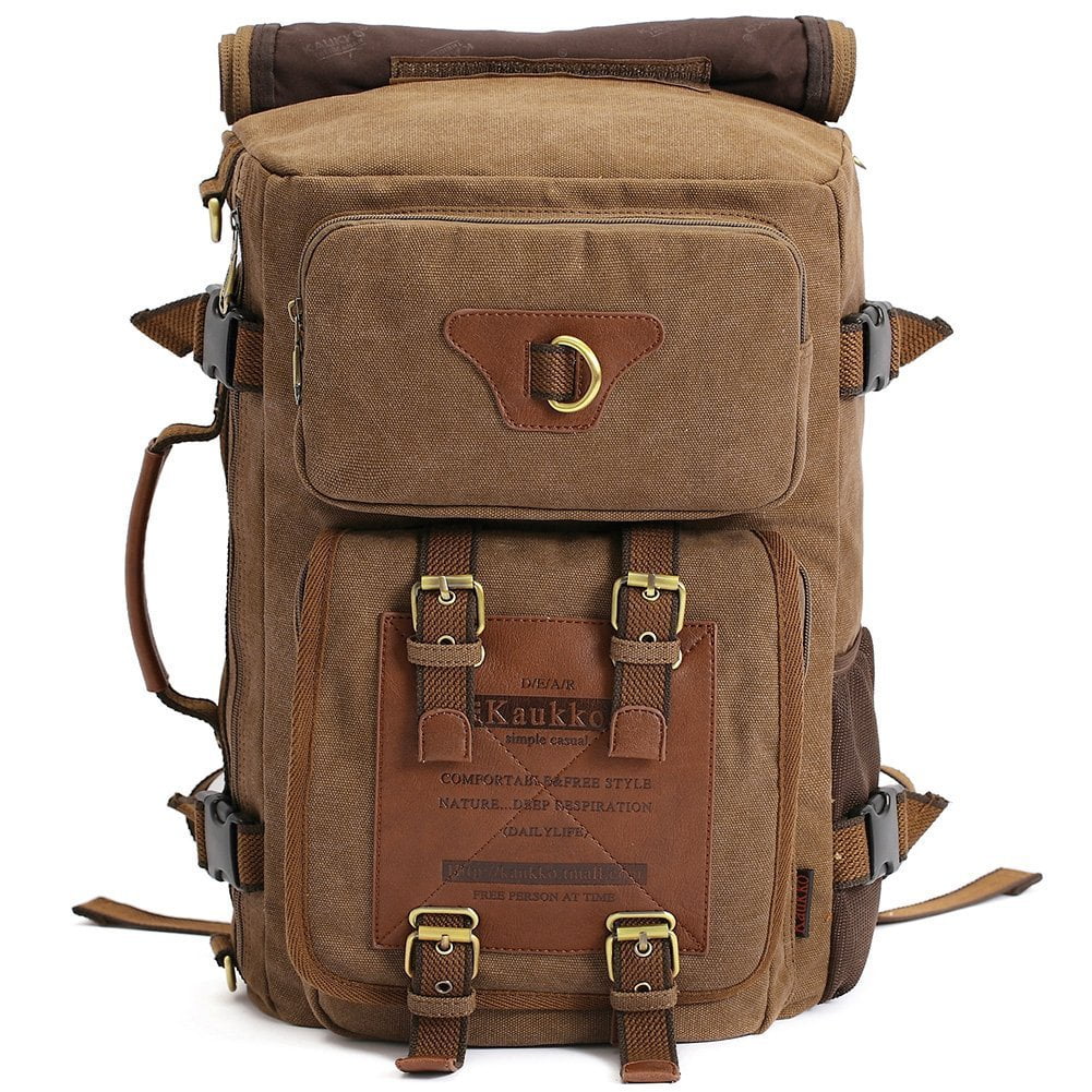 KAUKKO Outdoor Travel Men Backpack, Hiking Camping Canvas Rucksack ...