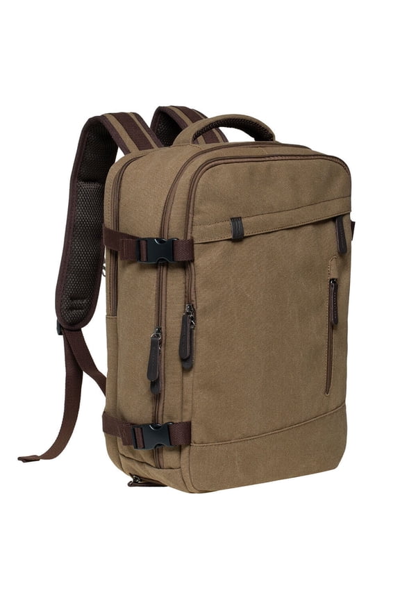 Thick Canvas Travel Backpack, Flight Approved Carry On Backpack with Shoe Pouch and 15.6 inch Laptop Compartment, 40L Luggage Casual Daypack Weekender Bag, 10-KHAKI