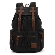 KAUKKO Vintage Casual Canvas and Leather Rucksack Backpack, 1Black