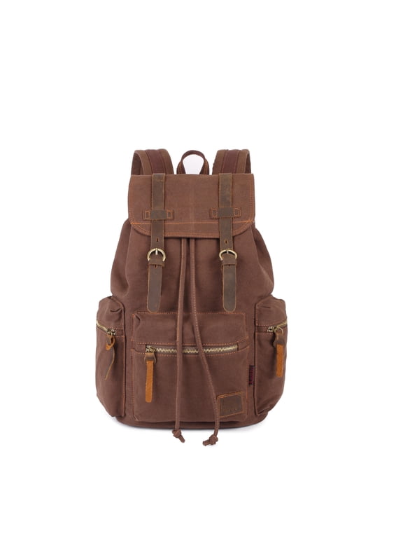 Vintage Casual Canvas and Leather Rucksack Backpack, 1Coffee