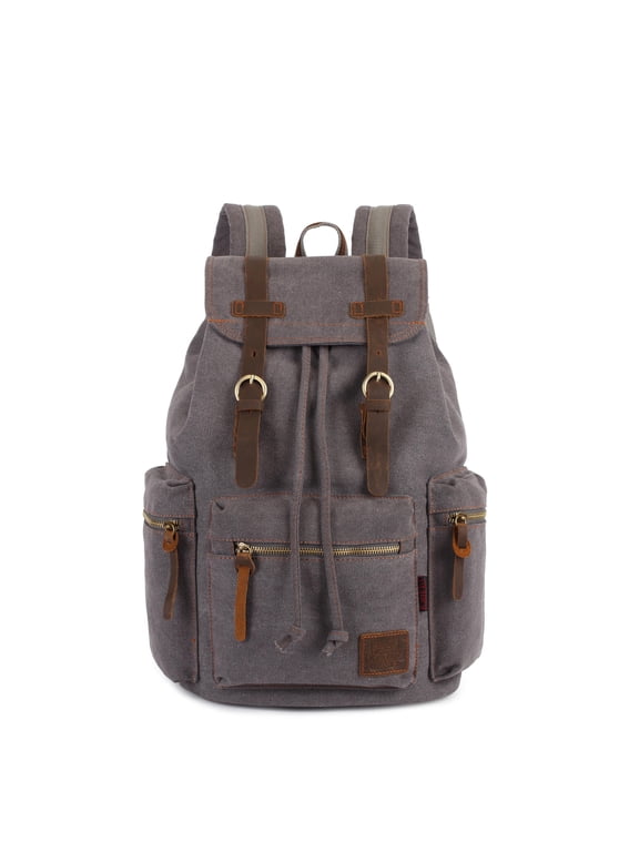 Vintage Casual Canvas and Leather Rucksack Backpack, 1Grey