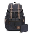 thumbnail image 1 of KAUKKO Vintage Casual Canvas and Leather Rucksack Backpack (Canvas Black2pc), 1 of 5