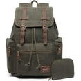 thumbnail image 1 of KAUKKO Vintage Casual Canvas and Leather Rucksack Backpack (Canvas Green2pc), 1 of 5