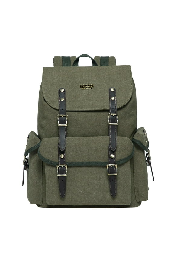 Vintage Casual Canvas and Leather Rucksack Retro Backpack for School Work Travel Hiking(ArmyGreen Canvas)