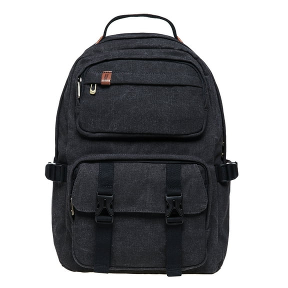 KAUKKO Vintage Casual polyster and Leather Rucksack Backpack (Canvas Black）