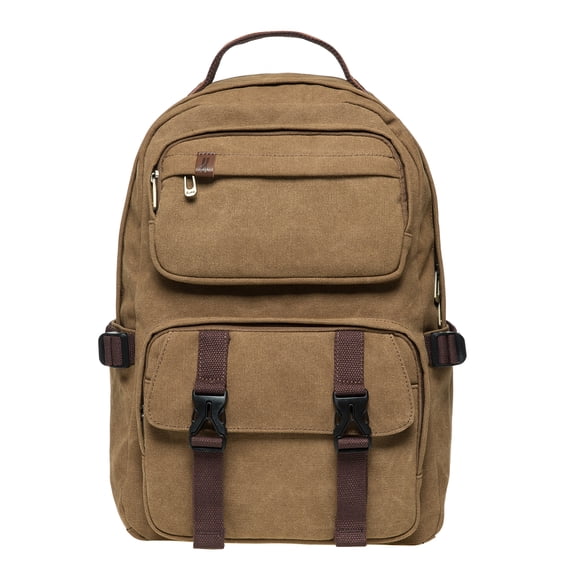 KAUKKO Vintage Casual polyster and Leather Rucksack Backpack (Canvas Khaki）