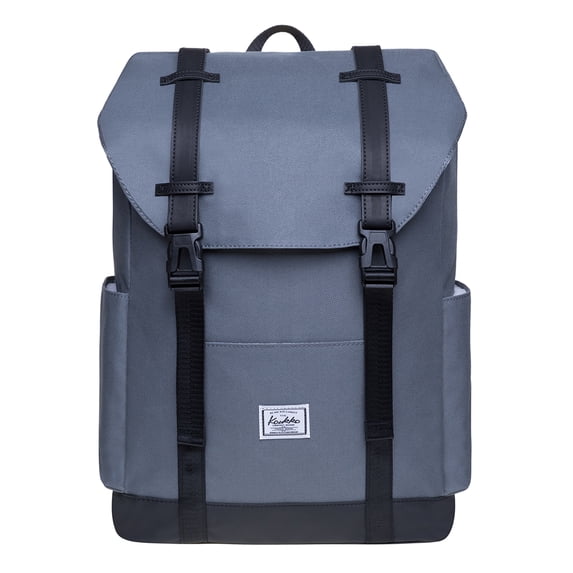 KAUKKO Vintage Casual polyster and Leather Rucksack Backpack (Nylon Grey)