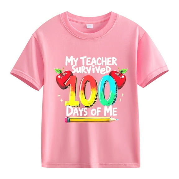 KAUOD 100 Days of School T Shirt for Girls Boys My Teacher Survived 100 Days of Me Tee Shirts Happy Celebration Kids Tops