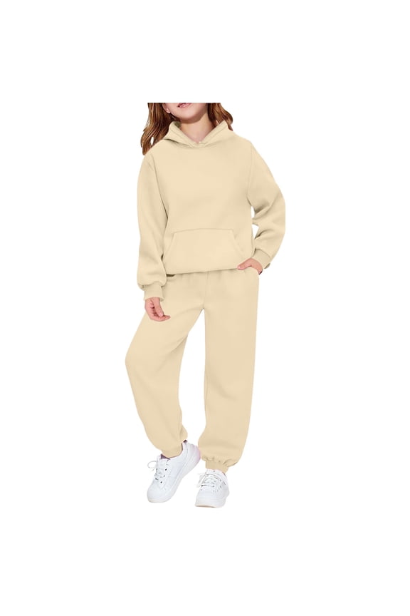 2 Piece Sweatsuits for Teen Girls Plain Fleece Hoodies Sweatpants Joggers Set Warm Casual Pullover Tracksuits Outfits