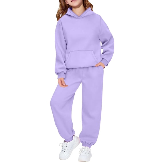 KAUOD 2 Piece Sweatsuits for Teen Girls Plain Fleece Hoodies Sweatpants Joggers Set Warm Casual Pullover Tracksuits Outfits