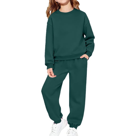 KAUOD 2 Piece Sweatsuits for Teen Girls Plain Fleece Hoodies Sweatpants Joggers Set Warm Casual Pullover Tracksuits Outfits