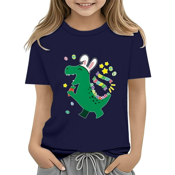 KAUOD 2025 Easter Shirts for Toddler Boy Short Sleeve Cute Dinosaur Print Tshirt for Kids Casual Soft Cotton Tee Tops