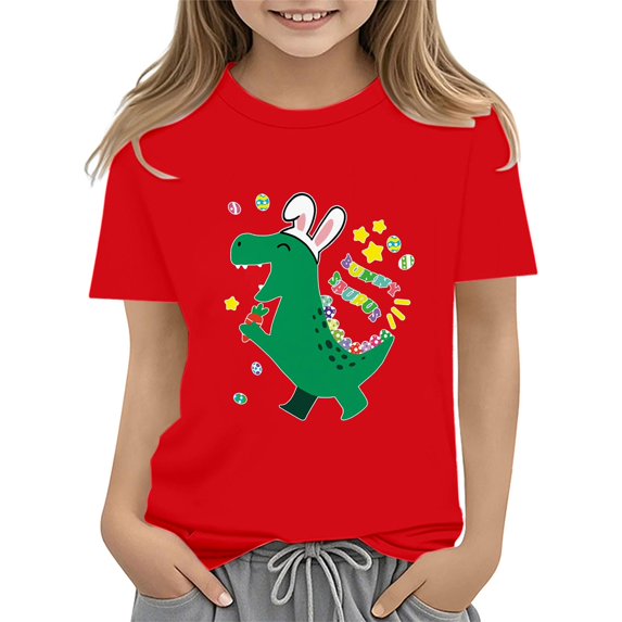 KAUOD 2025 Easter Shirts for Toddler Boy Short Sleeve Cute Dinosaur Print Tshirt for Kids Casual Soft Cotton Tee Tops