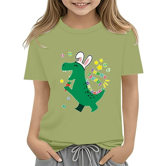KAUOD 2025 Easter Shirts for Toddler Boy Short Sleeve Cute Dinosaur Print Tshirt for Kids Casual Soft Cotton Tee Tops