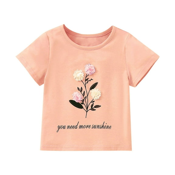KAUOD 3d Flower Print Short Sleeves Tees for Toddler Girls Kids Casual Tops Cute Graphic Cotton Comfortable Soft Blouse
