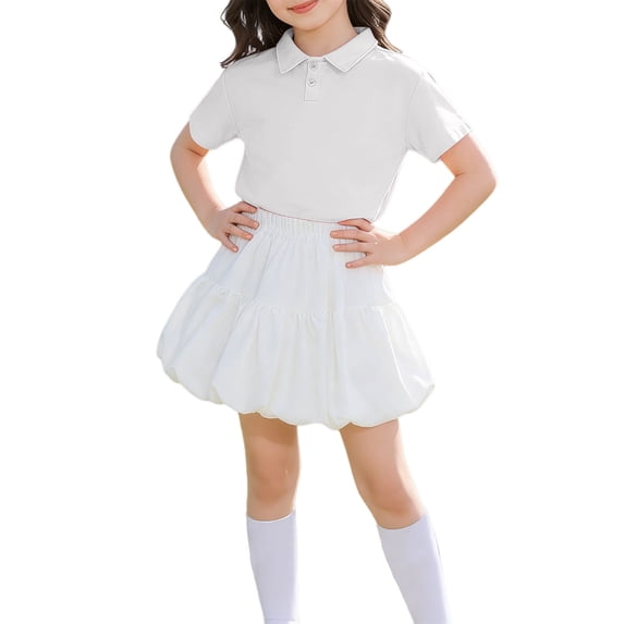 KAUOD Athletic Golf Outfits for Girls Short Sleeve Polo Shirt, Puff Mini Skirt, Socks Summer Tennis Soccer Clothes Set