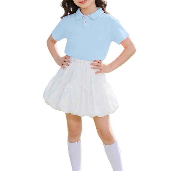 KAUOD Athletic Golf Outfits for Girls Short Sleeve Polo Shirt, Puff Mini Skirt, Socks Summer Tennis Soccer Clothes Set