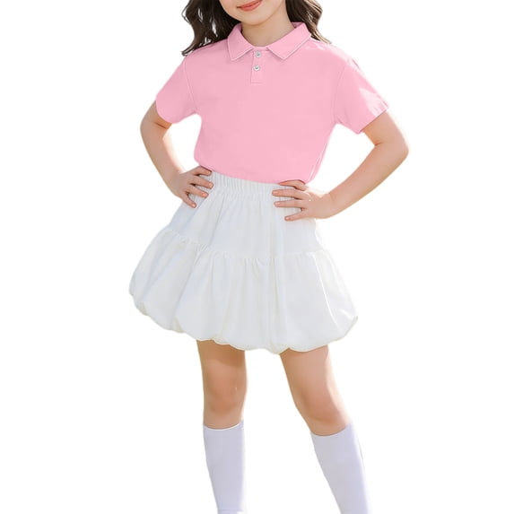 KAUOD Athletic Golf Outfits for Girls Short Sleeve Polo Shirt, Puff Mini Skirt, Socks Summer Tennis Soccer Clothes Set