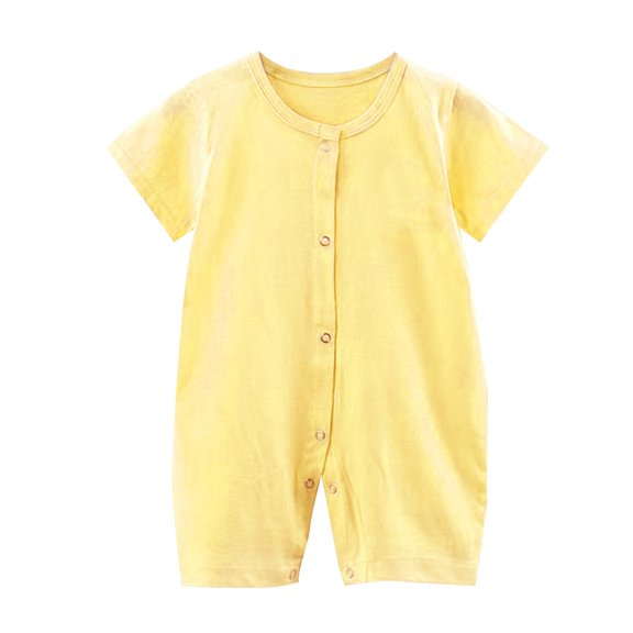 KAUOD Baby Boys Button down Jumpsuits Short Sleeve Soft Lightweight Rompers Toddler Wide Leg Plain Crew Neck Rompers Clothes