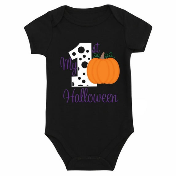 KAUOD Baby Boys First Halloween Bodysuits Cute Pumpkin Graphic Short Sleeve Crew Neck Romper New Born Cotton Soft Rompers