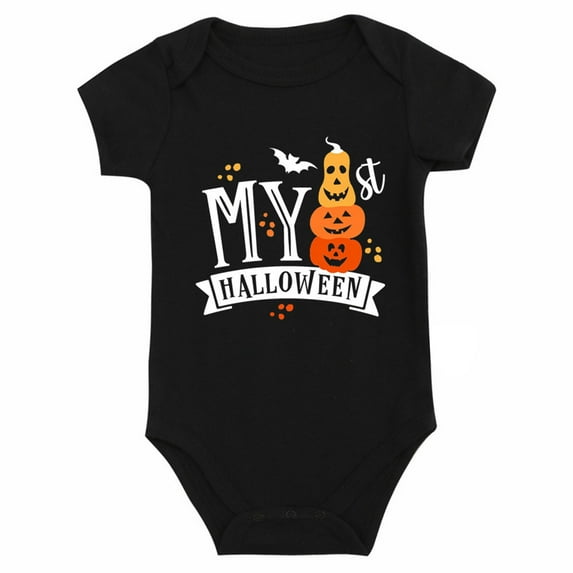 KAUOD Baby Boys First Halloween Bodysuits Cute Pumpkin Graphic Short Sleeve Crew Neck Romper New Born Cotton Soft Rompers