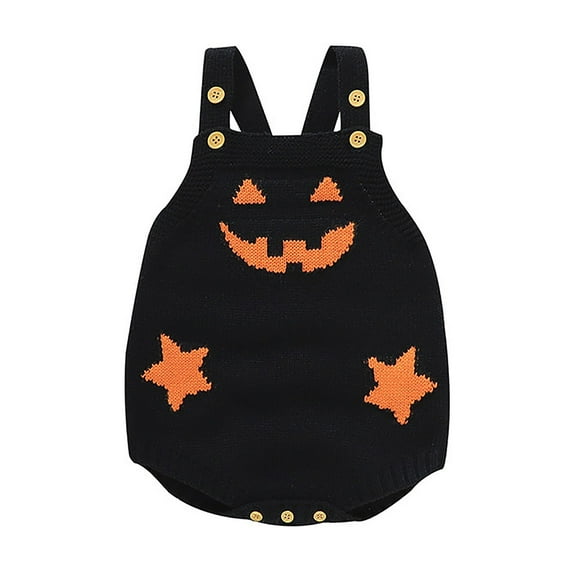 KAUOD Baby Boys Halloween Devil Graphic Romper Sleeveless Wide Strap Pullover Bodysuit Cute Embroidery Knit Romper Outfits