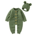 thumbnail image 1 of KAUOD Baby Boys Knit Jumpsuits with Hat New Born Crochet Button Front Rompers Outfits Soft Breathable Cotton Rompers, 1 of 9