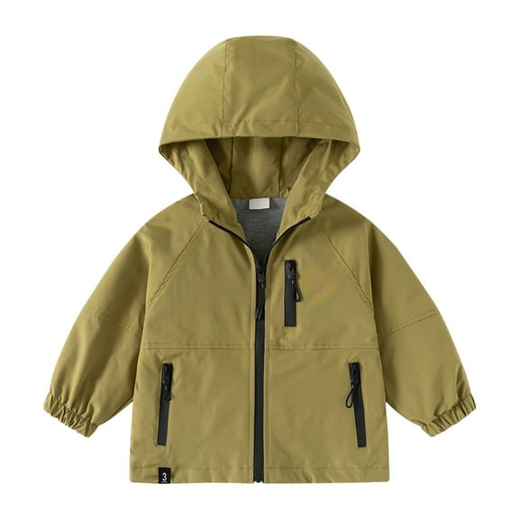KAUOD Baby Boys Waterproof Jackets Zip up Hooded Rain Jackets with Pockets Toddler Lightweight Raincoat Windproof Outwear