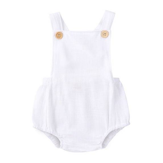 KAUOD Baby Boys Wide Strap Sleeveless Romper B𝐮ttons Cotton Solid Short Jumpsuit Bodysuits Outfit for Toddler New Born