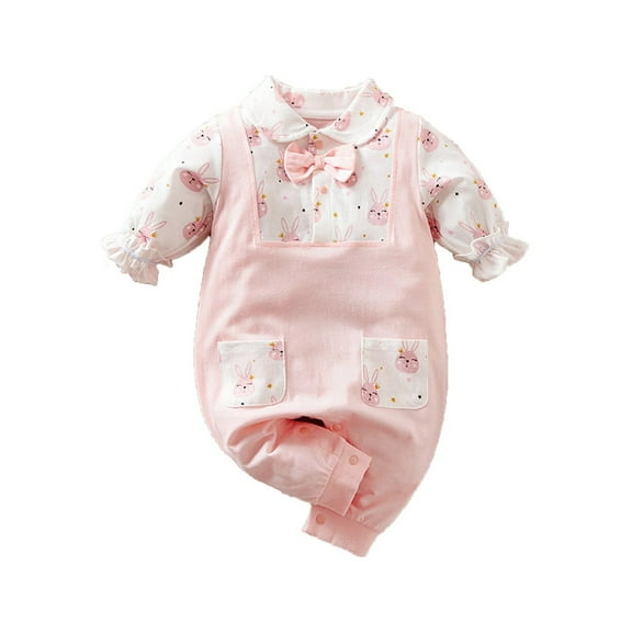 KAUOD Baby Girl My First Easter Outfit Toddler Bunny Print Romper Jumpsuit Fly Long Sleeve Bodysuit Fashion Clothes Set