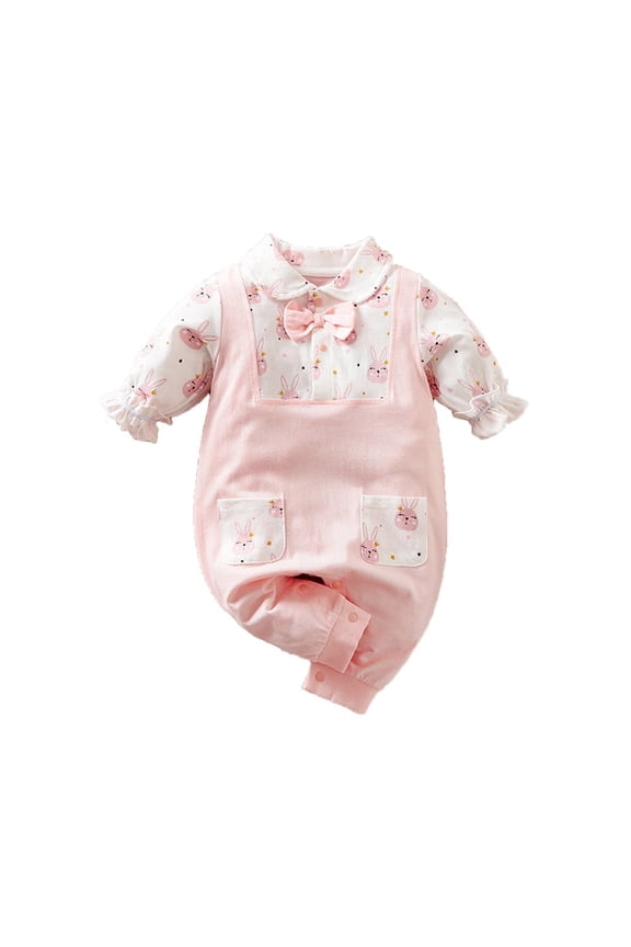 Baby Girl My First Easter Outfit Toddler Bunny Print Romper Jumpsuit Fly Long Sleeve Bodysuit Fashion Clothes Set