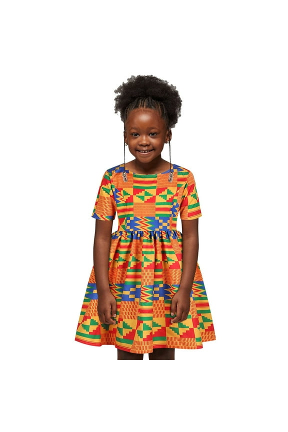 Baby Girls African Dashiki Dress Traditional Ethnic Style Short Sleeve Crewneck Dresses Summer Casual Dress