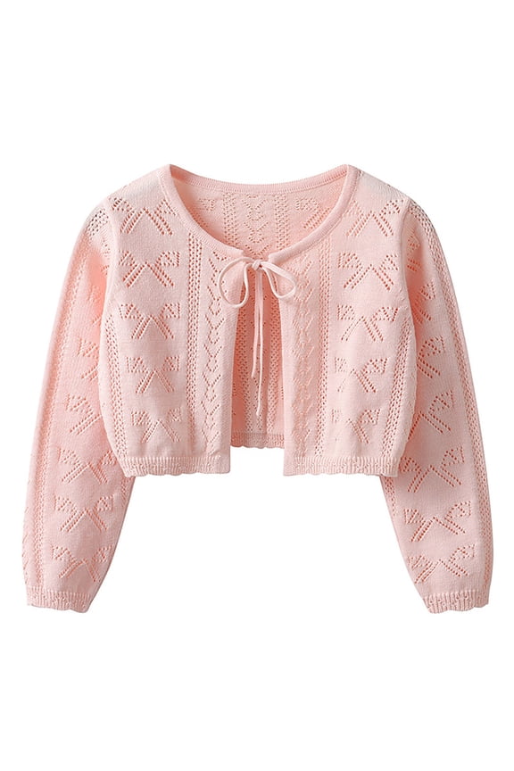 Baby Girls Cardigan Sweater Bolero Shrug Toddler Kids Knit Sweater Lace 𝐔p Long Sleeve Cropped Dress Up Jacket Top