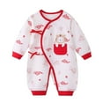 thumbnail image 1 of KAUOD Baby Girls Chinese New Years Jumpsuits Cute Graphic Traditional Festival 𝗧ang Suits New Born Cotton Onesie Clothes, 1 of 5