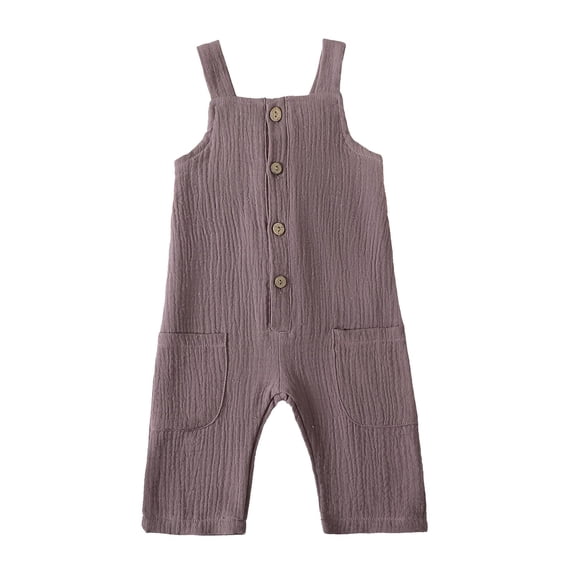 KAUOD Baby Girls Cotton Linen Jumpsuit Baggy Overalls Pants Kids Sleeveless Suspender Rompers Summer Clothes Toddler Button Outfit