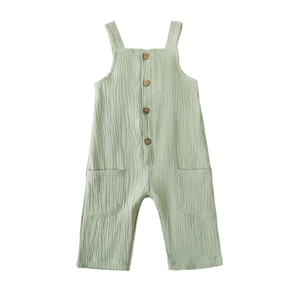 KAUOD Baby Girls Cotton Linen Jumpsuit Baggy Overalls Pants Kids Sleeveless Suspender Rompers Summer Clothes Toddler Button Outfit