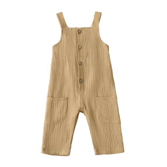KAUOD Baby Girls Cotton Linen Jumpsuit Baggy Overalls Pants Kids Sleeveless Suspender Rompers Summer Clothes Toddler Button Outfit