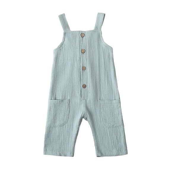 KAUOD Baby Girls Cotton Linen Jumpsuit Baggy Overalls Pants Kids Sleeveless Suspender Rompers Summer Clothes Toddler Button Outfit