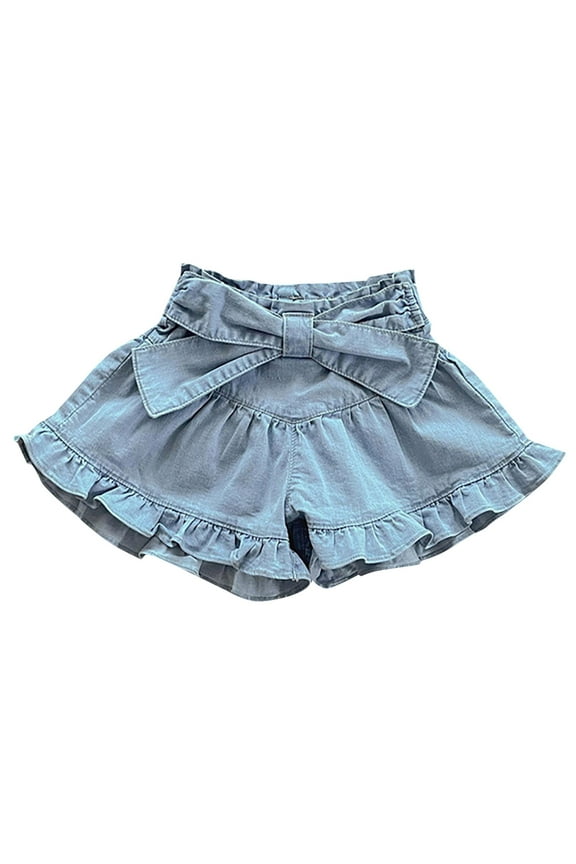 Girls Kids Bow Ruffle Denim Shorts Ruched Athletic Short Jeans Toddler Girl Summer Casual Sport Beach Swim Pants