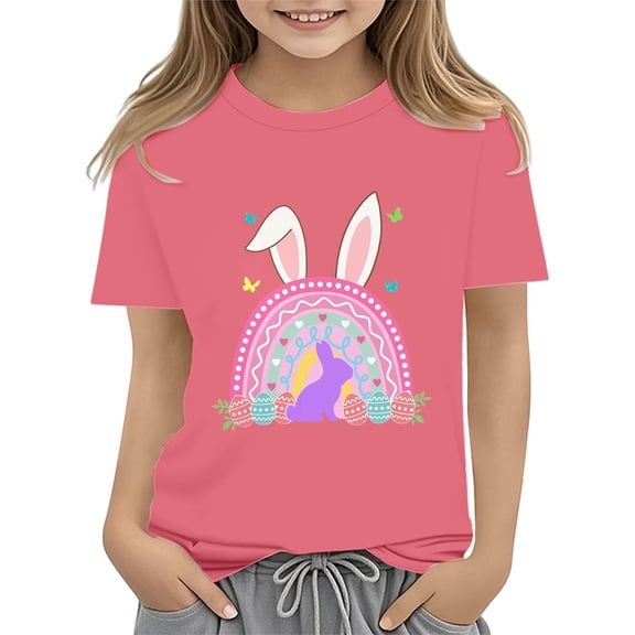 KAUOD Baby Girls Easter's Day T-Shirt Color Bunny Shirts Short Sleeve Tee for Toddler Girls Kids Cotton Tee Tops