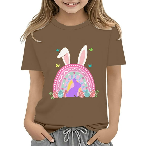 KAUOD Baby Girls Easter's Day T-Shirt Color Bunny Shirts Short Sleeve Tee for Toddler Girls Kids Cotton Tee Tops
