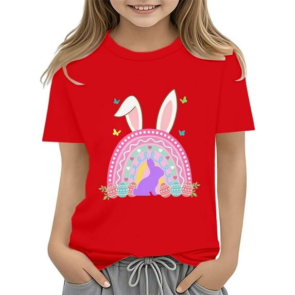 KAUOD Baby Girls Easter's Day T-Shirt Color Bunny Shirts Short Sleeve Tee for Toddler Girls Kids Cotton Tee Tops