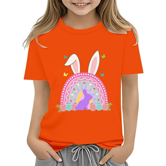 KAUOD Baby Girls Easter's Day T-Shirt Color Bunny Shirts Short Sleeve Tee for Toddler Girls Kids Cotton Tee Tops