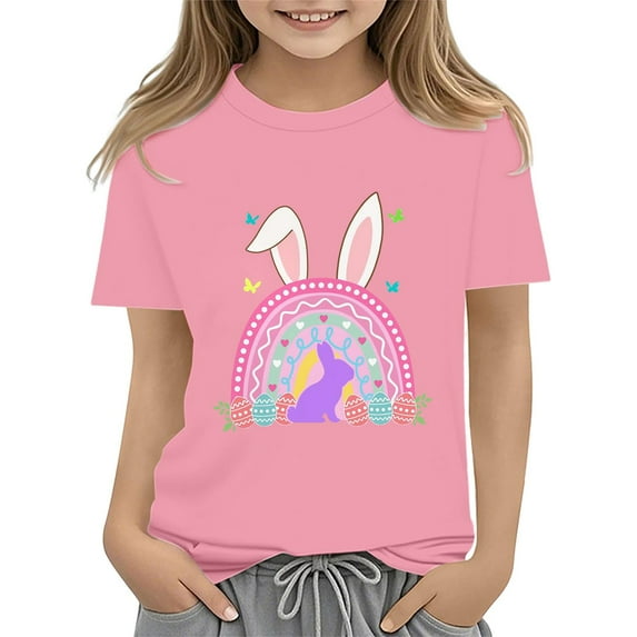 KAUOD Baby Girls Easter's Day T-Shirt Color Bunny Shirts Short Sleeve Tee for Toddler Girls Kids Cotton Tee Tops