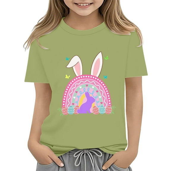 KAUOD Baby Girls Easter's Day T-Shirt Color Bunny Shirts Short Sleeve Tee for Toddler Girls Kids Cotton Tee Tops