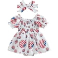 thumbnail image 1 of KAUOD Baby Girls Short Sleeve Patriotic Romper Dress Bubble Short Sleeve Independence Day Smocked Bodysuit with Headband, 1 of 7