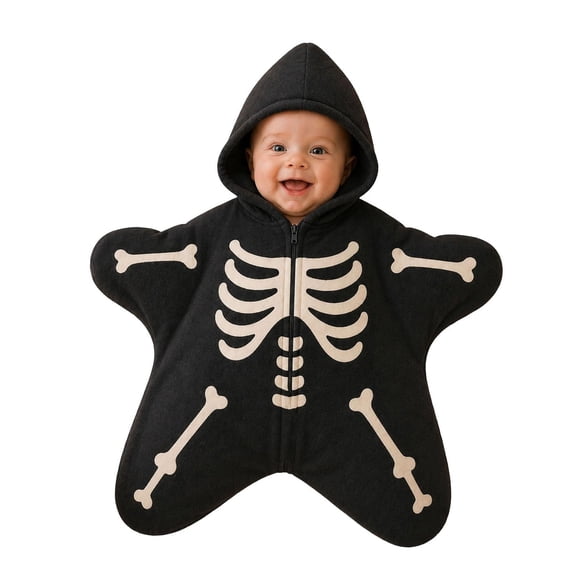 KAUOD Baby Halloween Star Romper Pumpkin Skeleton Ghost Fleece Hooded Bodysuit