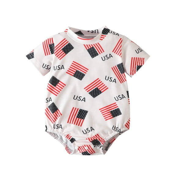 KAUOD Baby Short Sleeve Independence Day Romper for Boys Girls New Born American Flag Bodysuits Lightweight Clothing